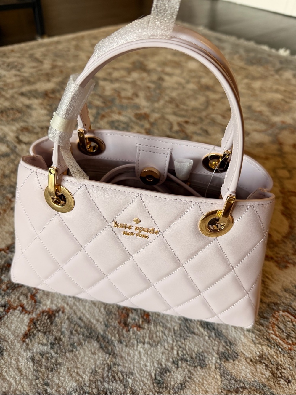 kate spade Quilted Pale Pink Top-Handle Satchel with Gold Hardware